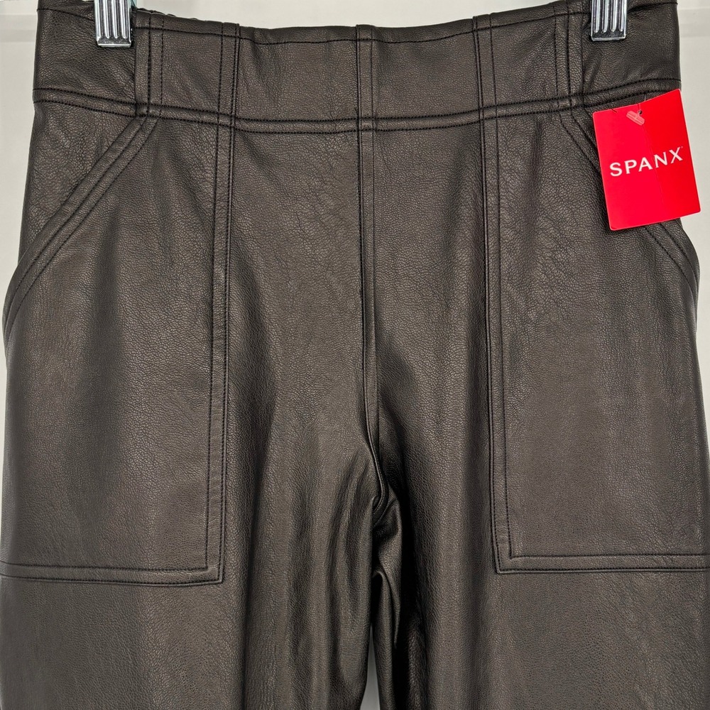 NWT Spanx Faux Leather Jogger Pants Skinny Leg Elastic Cuff High Rise Black XS - Picture 7 of 12